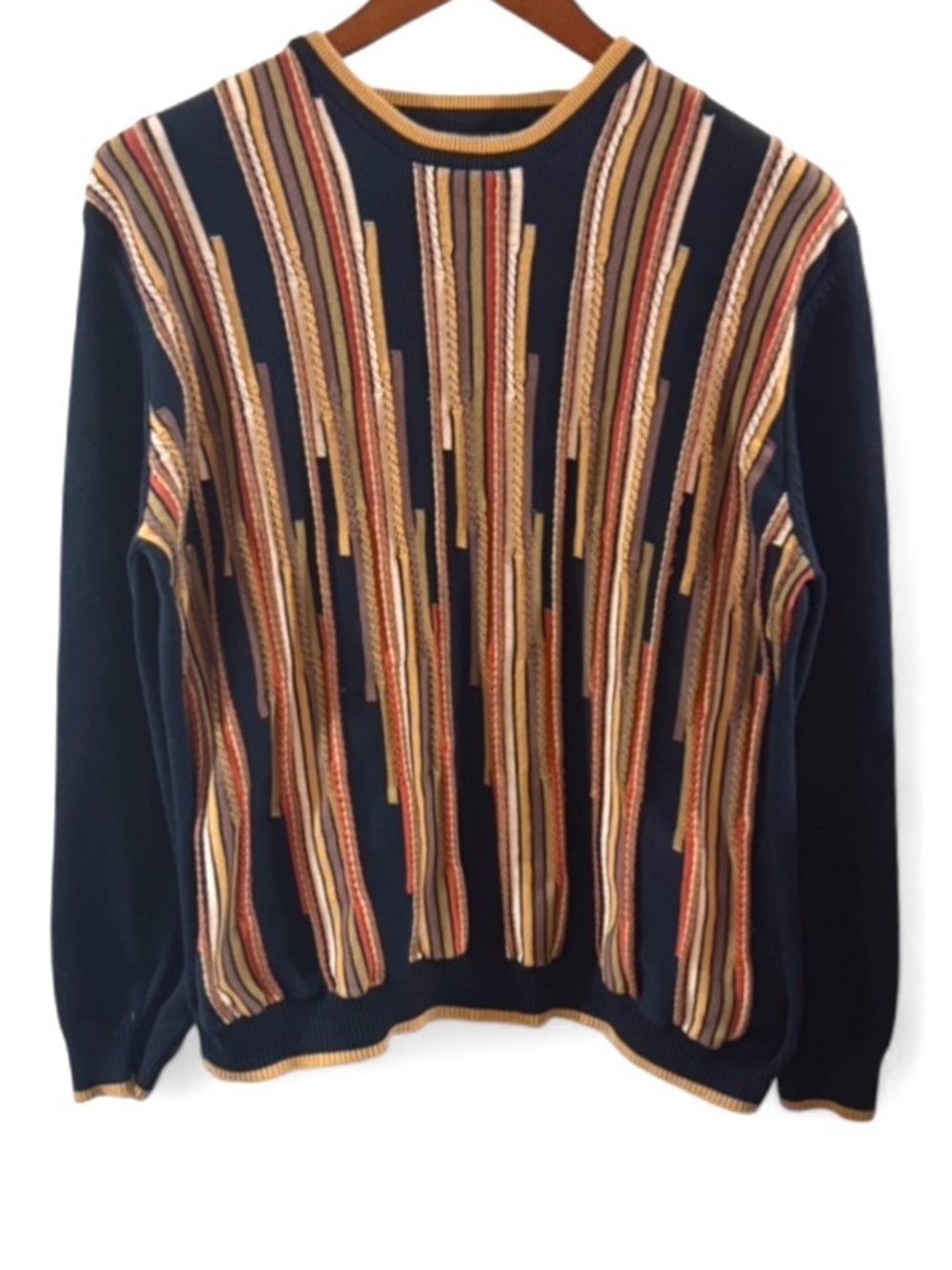 VTG Coogi-Style 3D Design Navy Crewneck Sweater Size Men’s Large